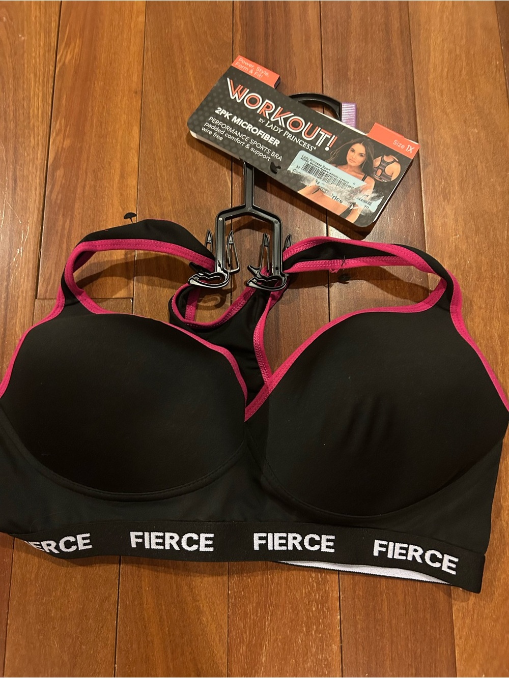 Workout by Lady Princess Women's Black & Pink Performance Sports Bra size 1X